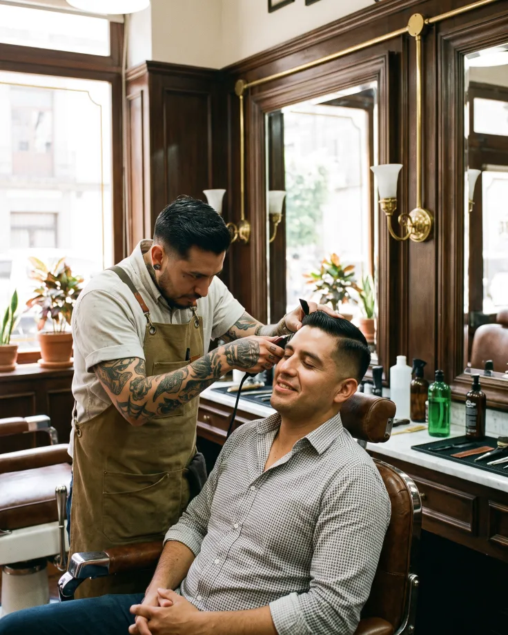 Negocio de barbería atendiendo a sus clientes