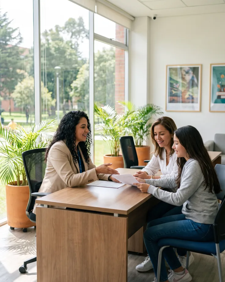 Negocio de educación atendiendo a sus clientes
